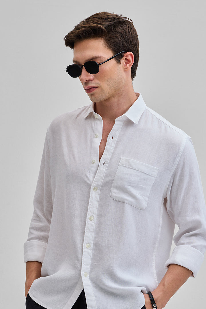 White Slim Fit Linen Shirt