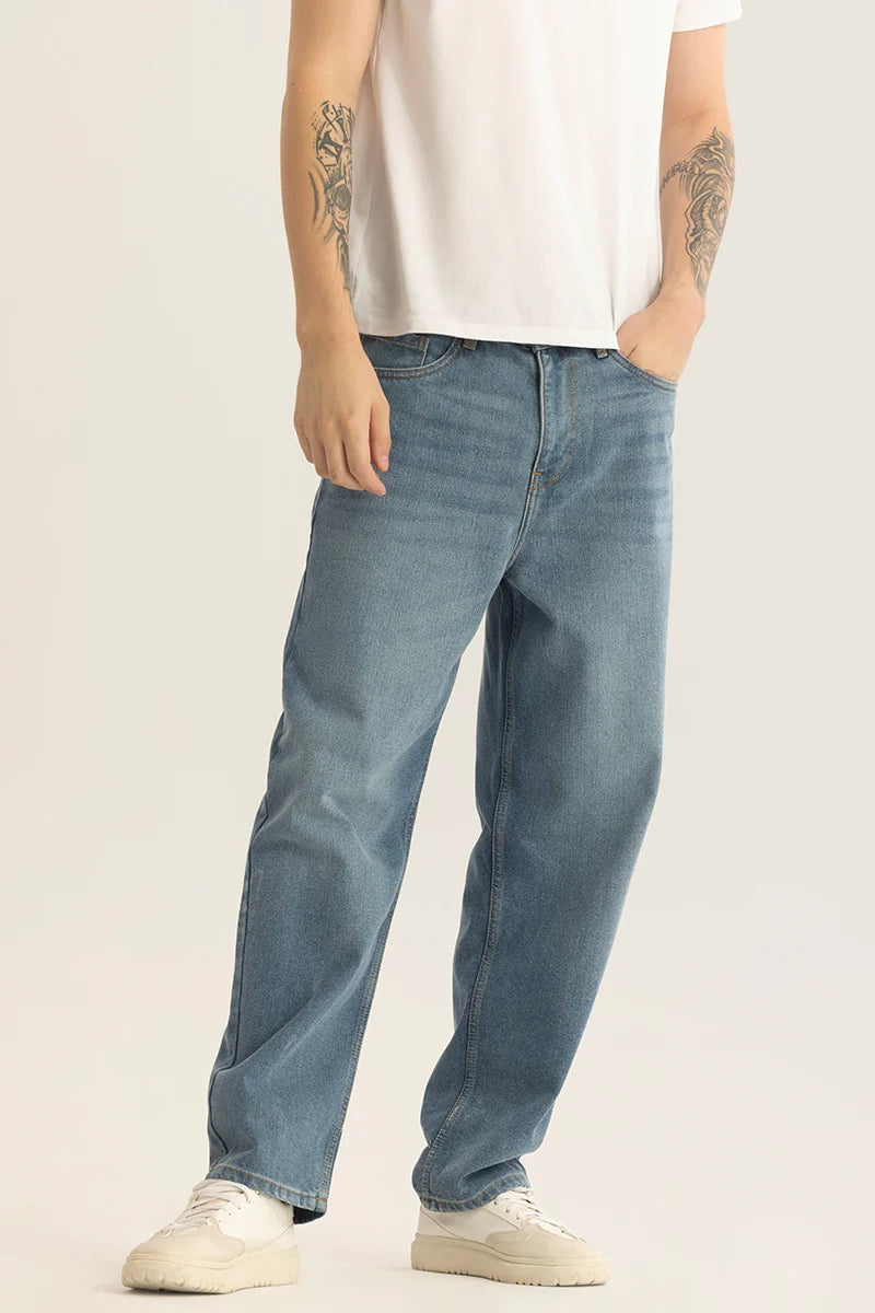 Eloise Blue Plain Loose Fit Jeans