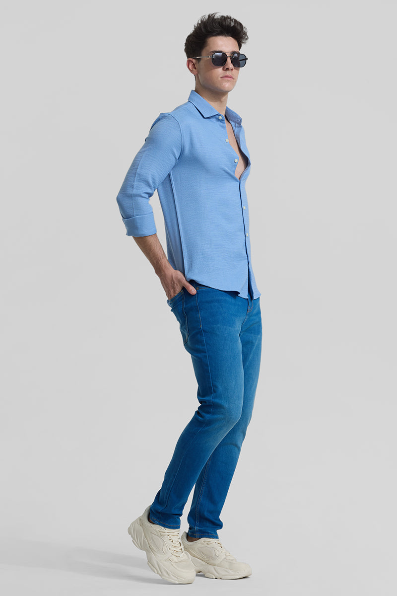 Sea Blue Textured Shirt