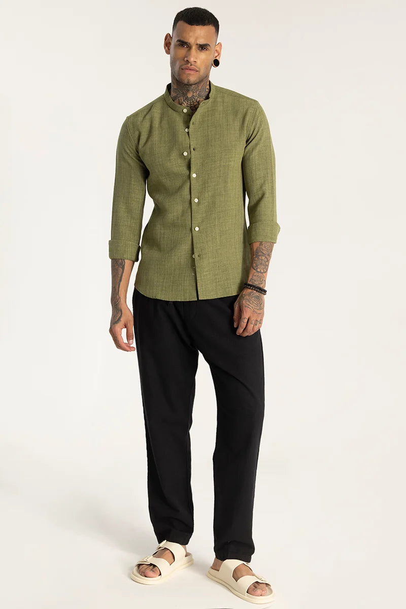 Green Mandarin Linen Shirt