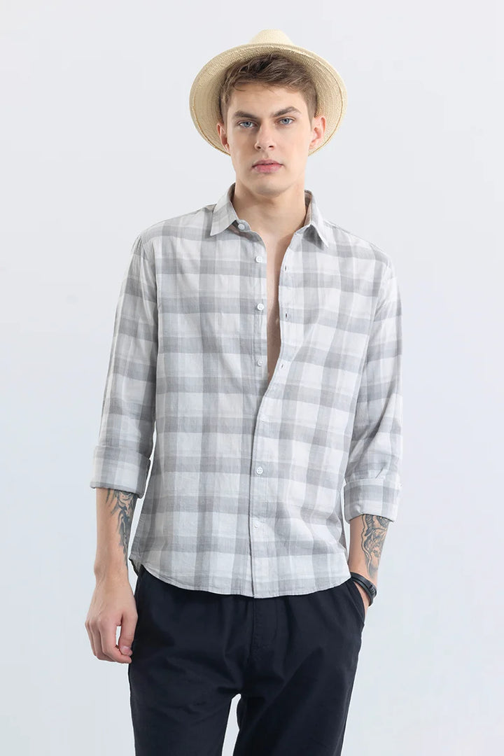 Alessia Smoke Grey Checks Linen Blend Shirt