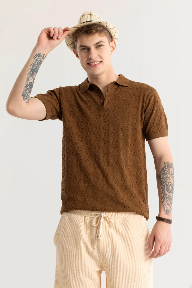 Baldassare Brown Knitted Polo T-Shirt