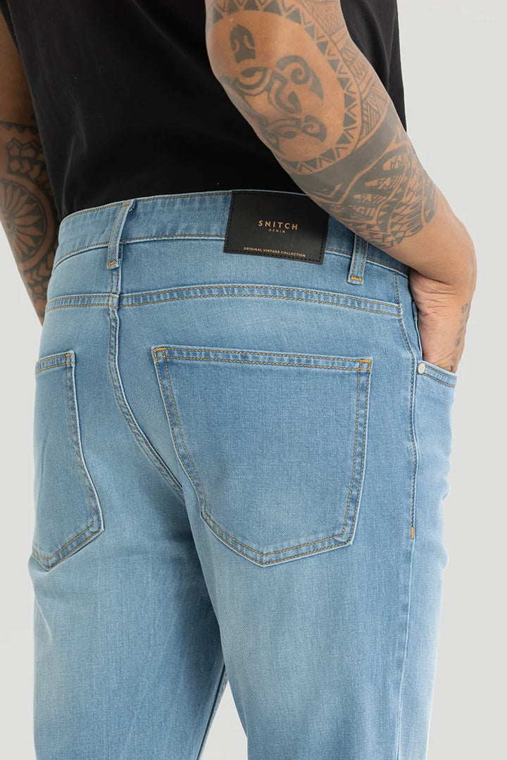 Slick Sky Blue Plain Slim Fit Jeans