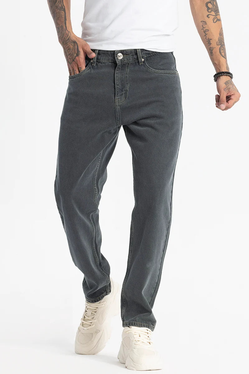 Charcoal Grey Plain Baggy Fit Jeans