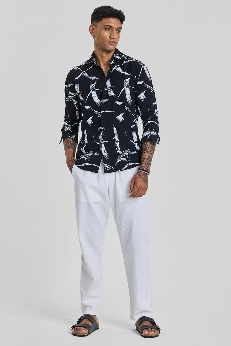 Black Abstract Printed Slim Fit Shirt