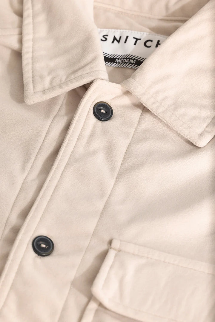 Cream Suede Double Pocket Overshirt