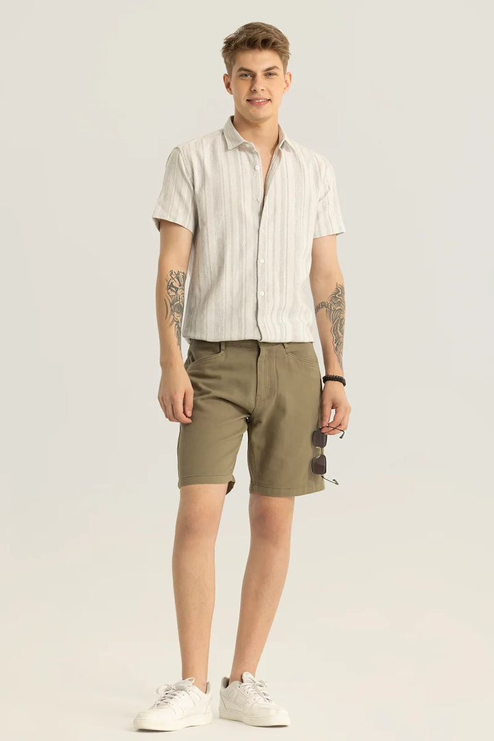 Viviane Khaki Plain Regular Fit Shorts