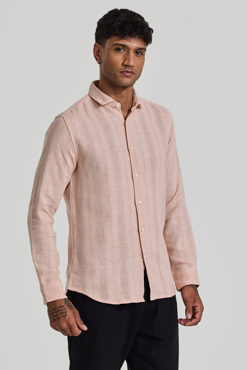 Peach Knitted Slim Fit Shirt