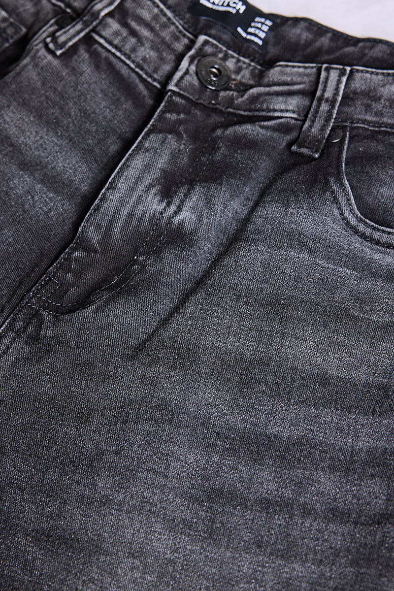 Charcoal Grey Distressed Tapered Fit Jeans