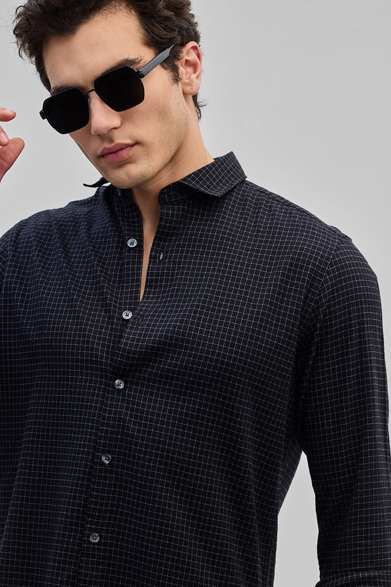 Black Mini Checks Slim Fit Shirt