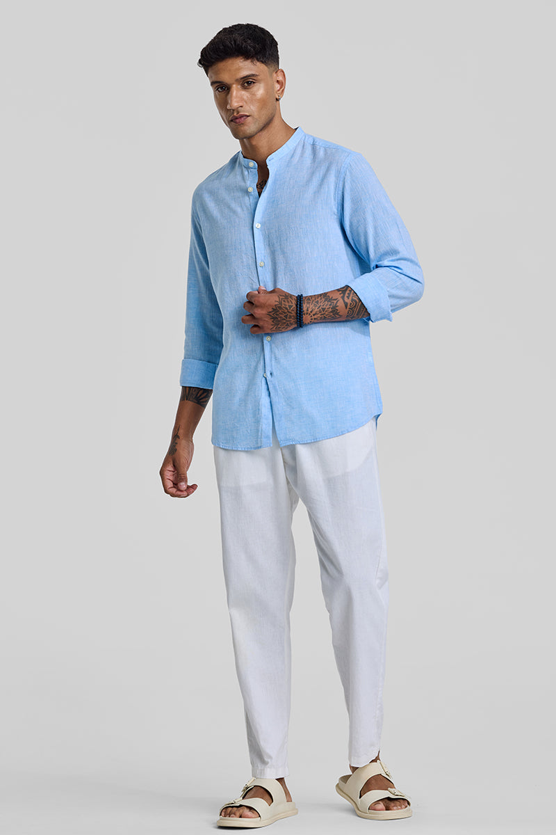 Light Blue Textured Linen Shirt