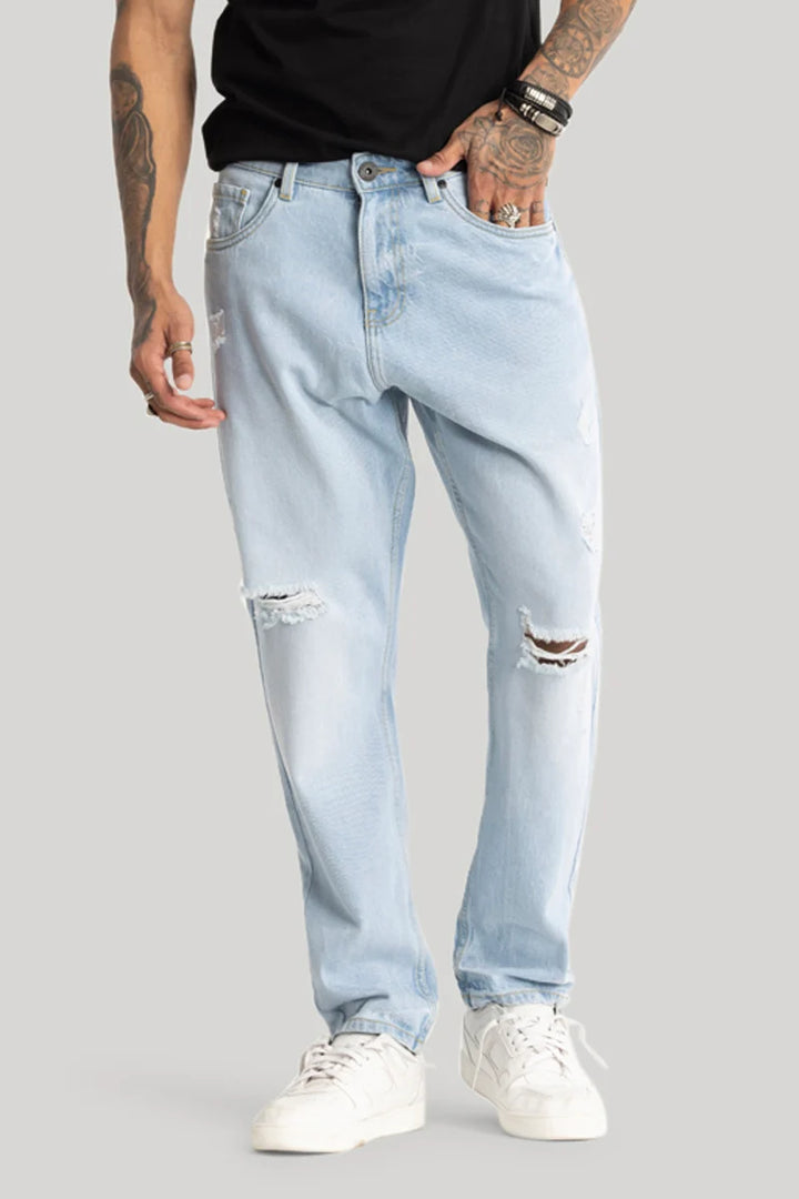 Light Blue Distressed Baggy Fit Jeans