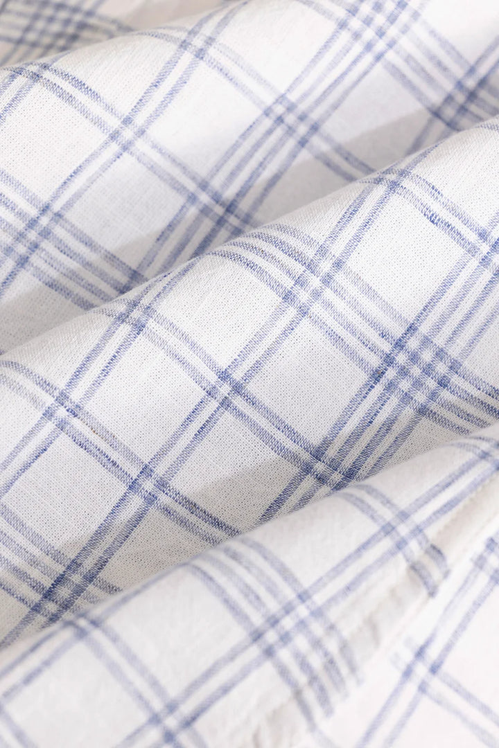 Light Blue Checks Linen Blend Shirt