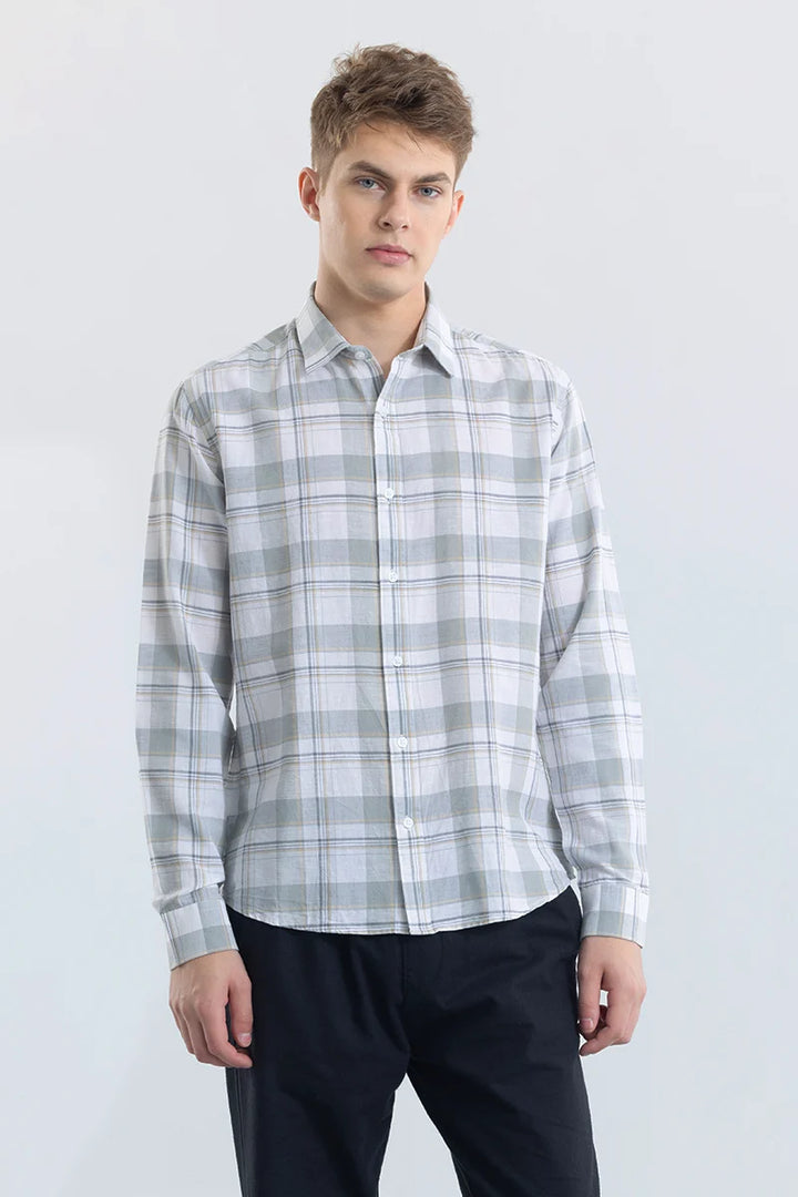 Alessia Light Grey Checks Linen Blend Shirt