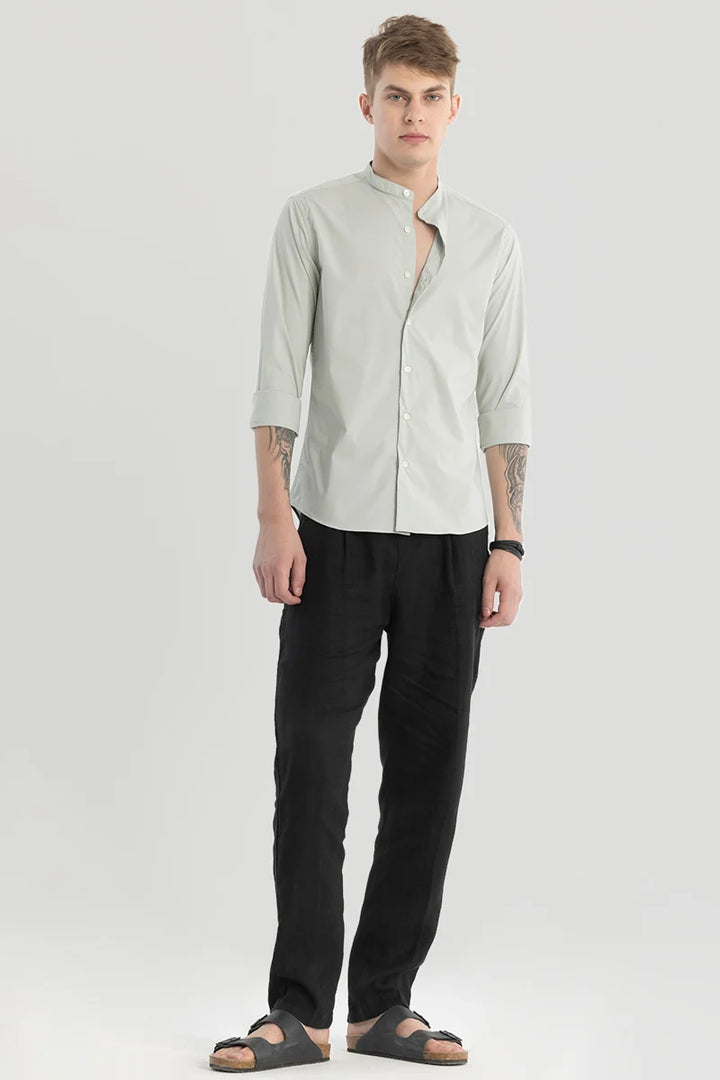 Grey Plain Mandarin Shirt