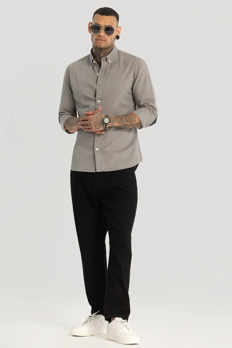 Grey Elbow Patch Oxford Shirt