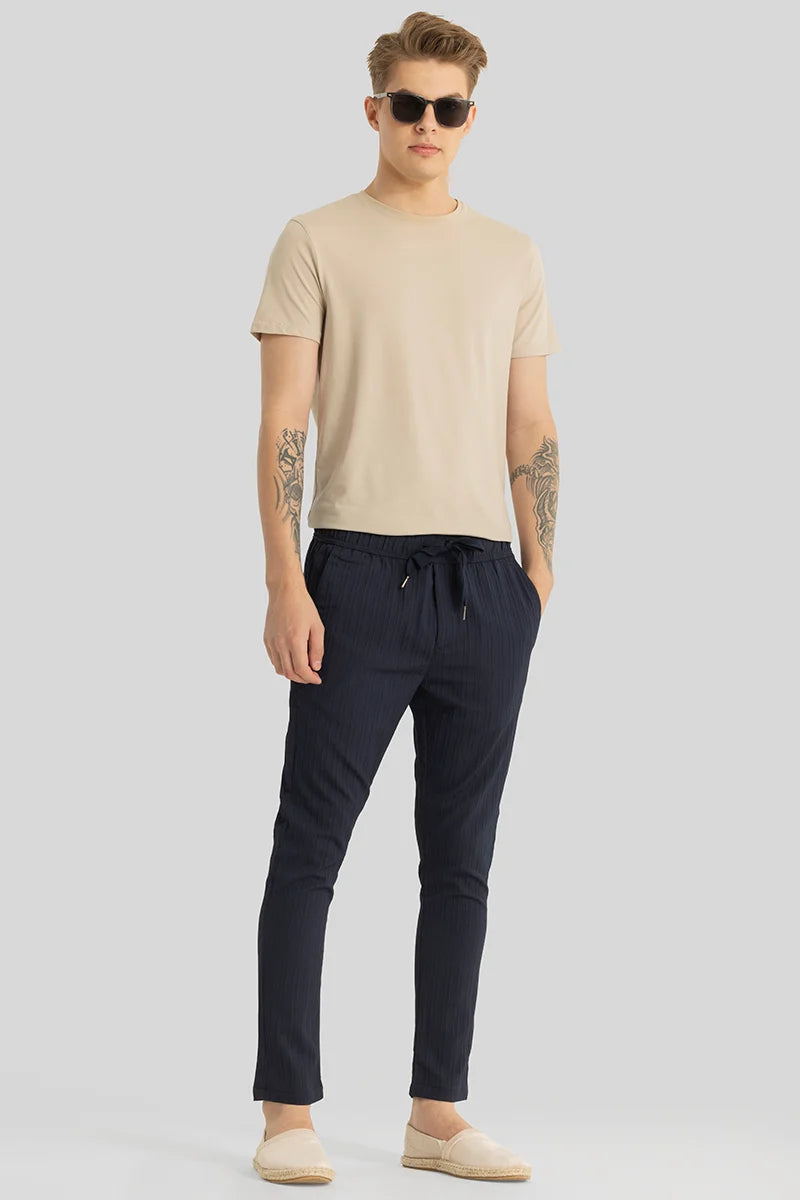 Harbor Navy Plain Slim Fit Pants