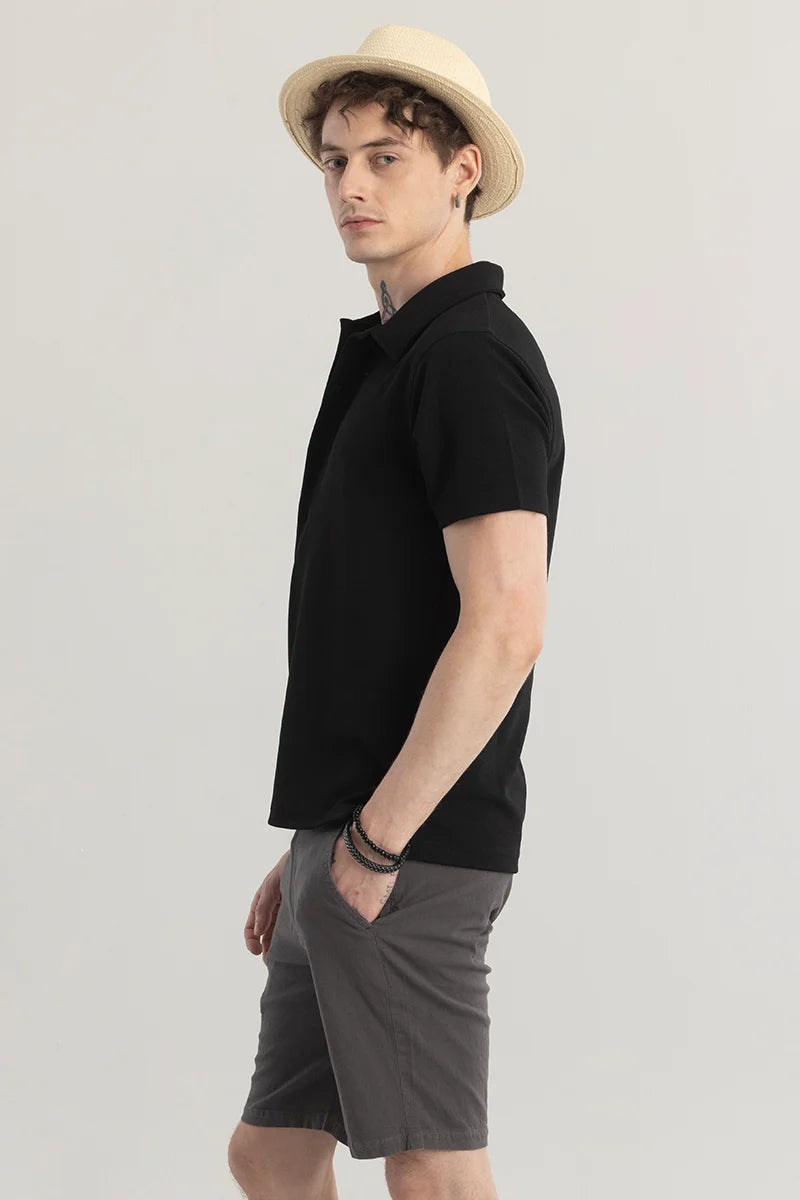 Poloshique Black Plain Polo T-Shirt