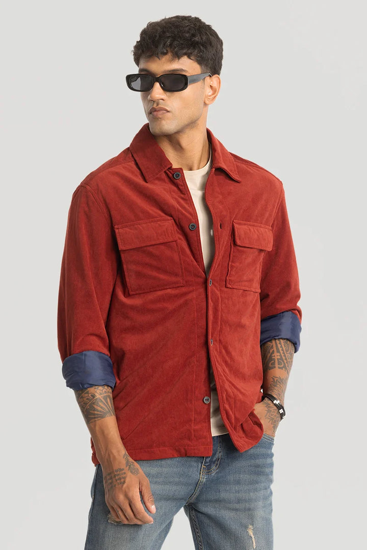 Red Suede Double Pocket Overshirt