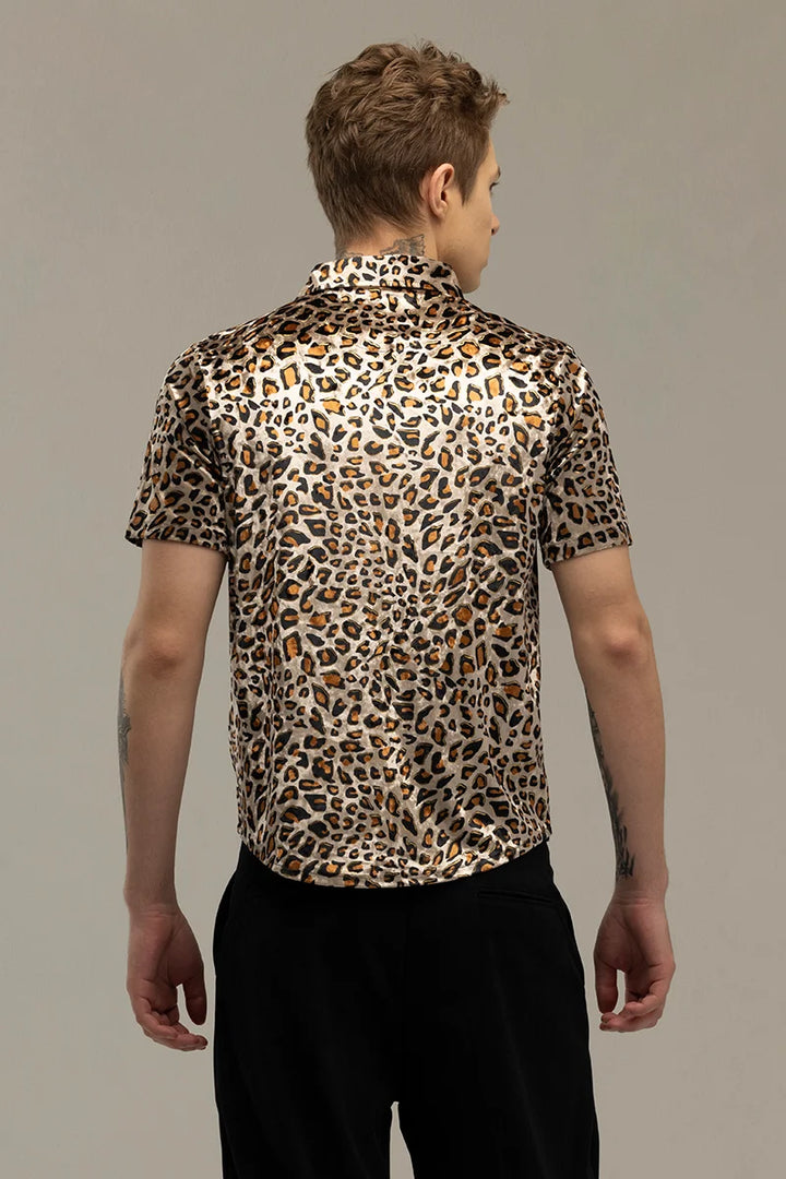 Magne Brown Animal Print Velvet Shirt