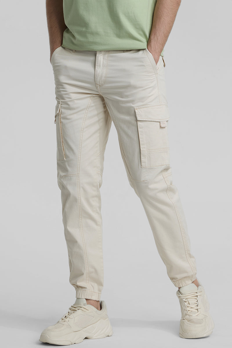 Cream Slim Fit Cargo Pants