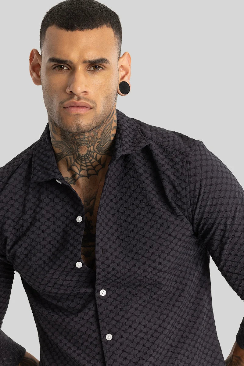 Charcoal Grey Textured Stretch Shirt