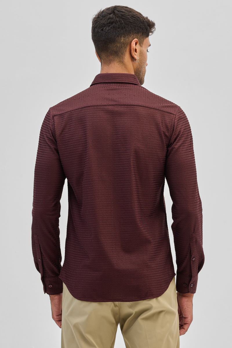 Maroon Self-Design Shirt