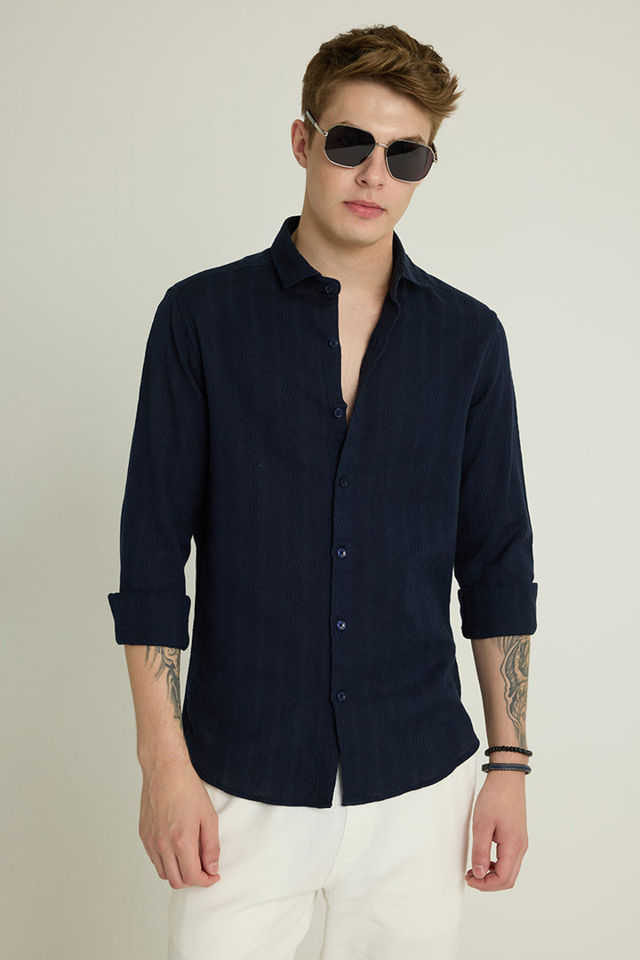 Navy Textured Slim Fit Shirt