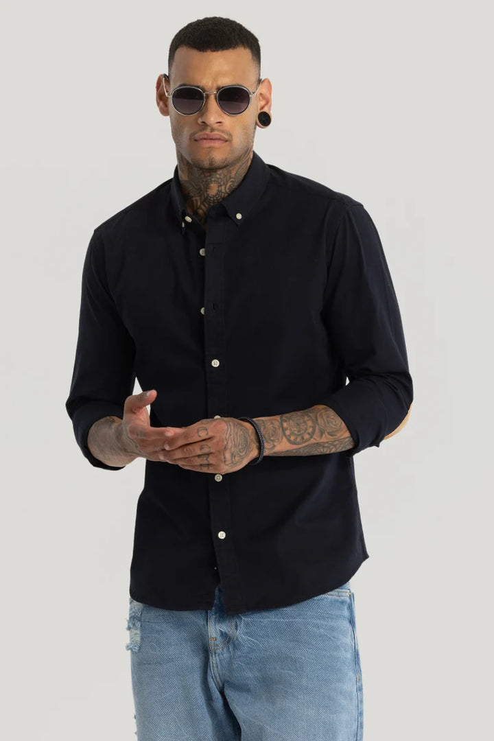 Navy Elbow Patch Oxford Shirt