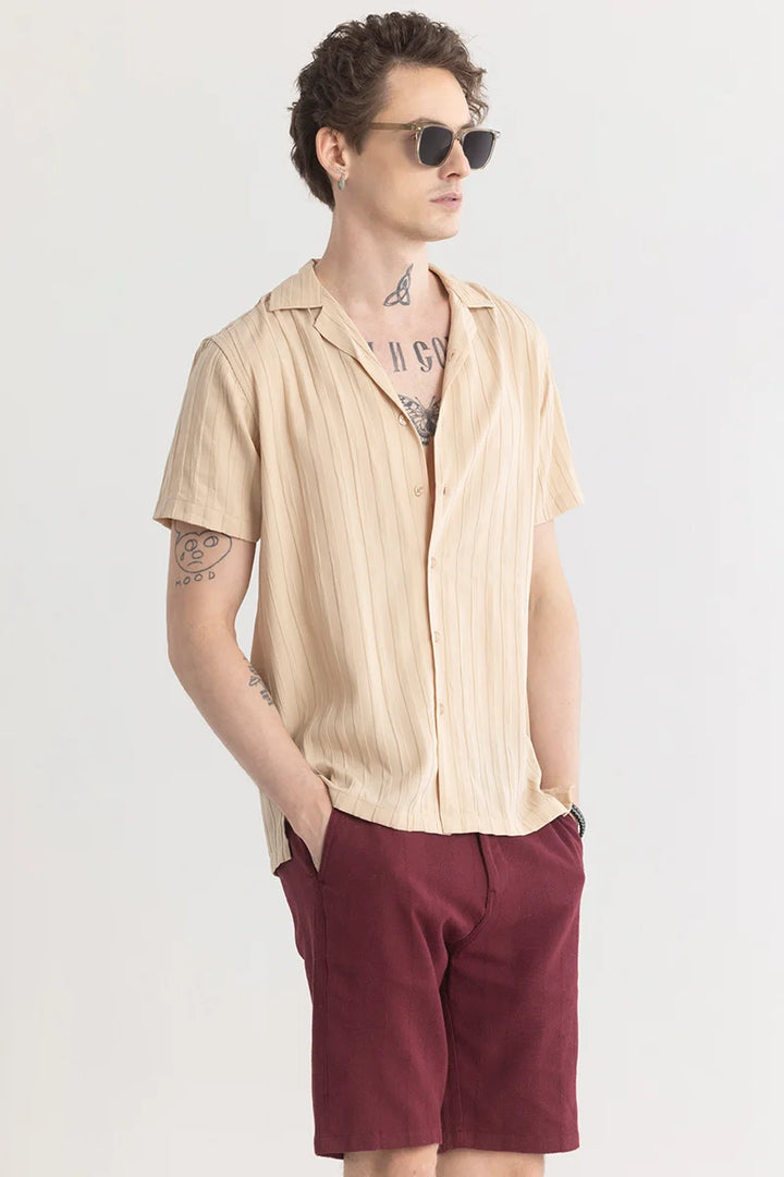 Stripariffic Beige Self-Design Shirt