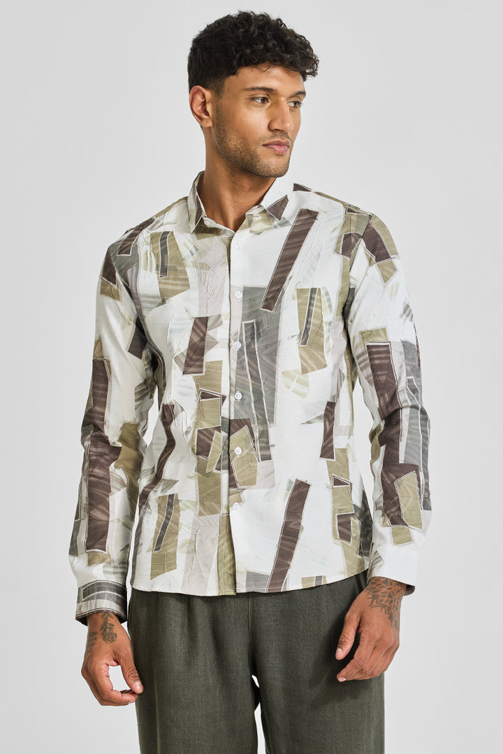 Olive Abstract Slim Fit Shirt