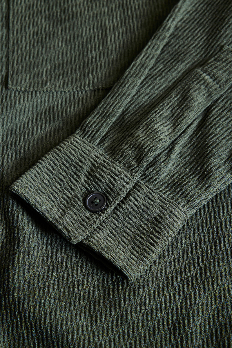 Dark Green Textured Corduroy Overshirt