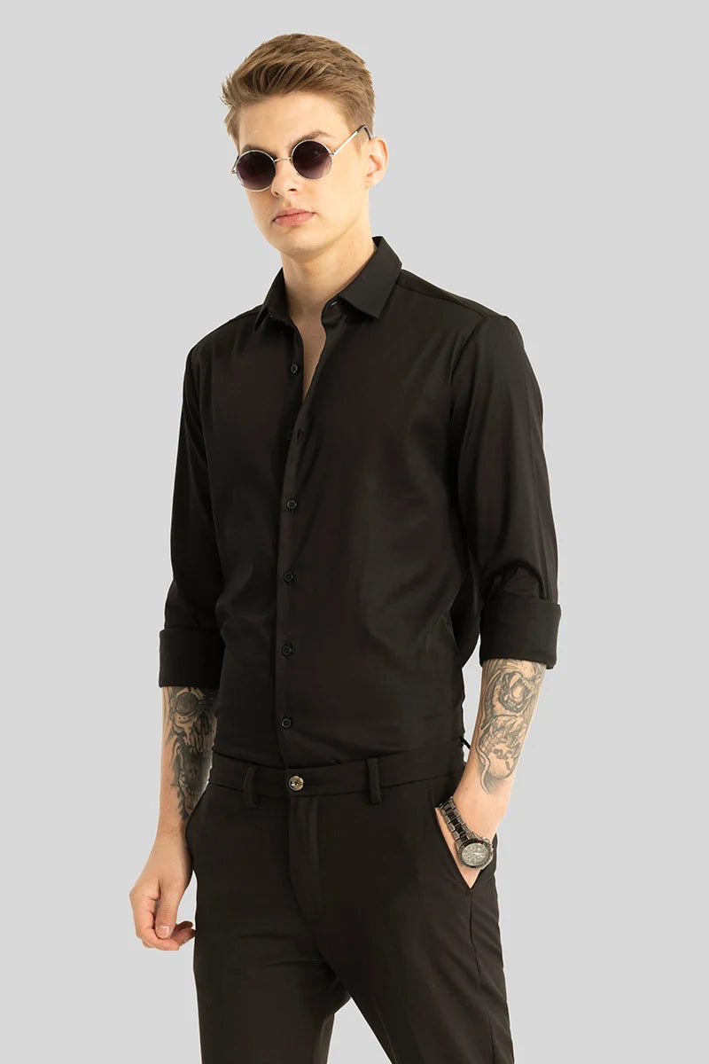 Etnni Black Plain Stitchless Shirt