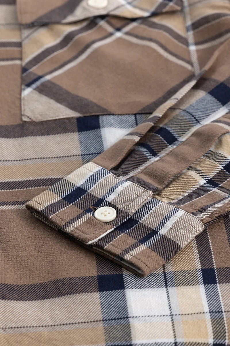 Brown Double Pocket Checks Shirt