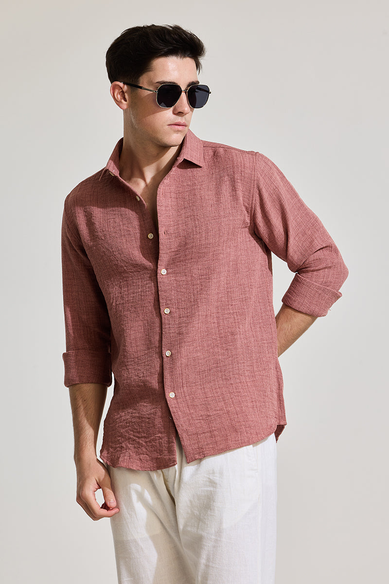 Mauve Textured Slim Fit Shirt