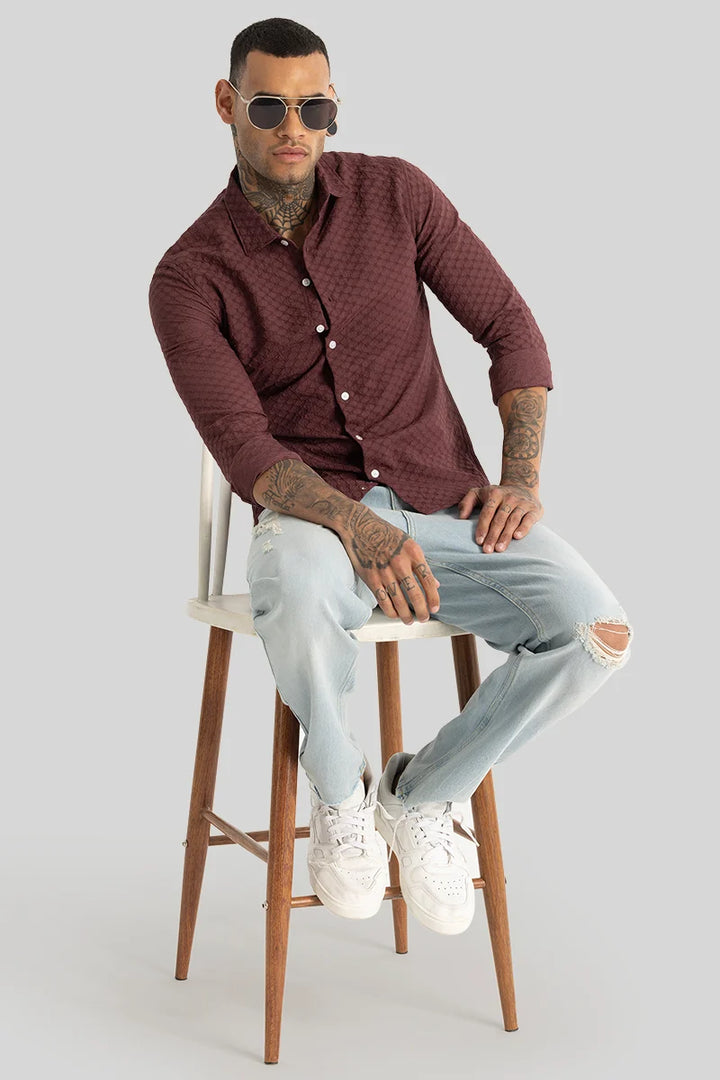 Brown Textured Stretch Shirt