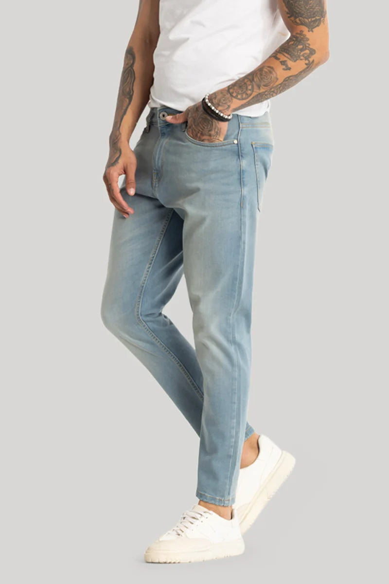 Sky Blue Plain Skinny Fit Jeans