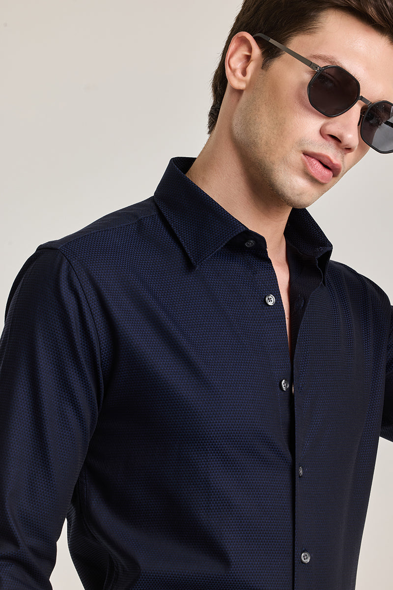 Navy Self-Design Shirt