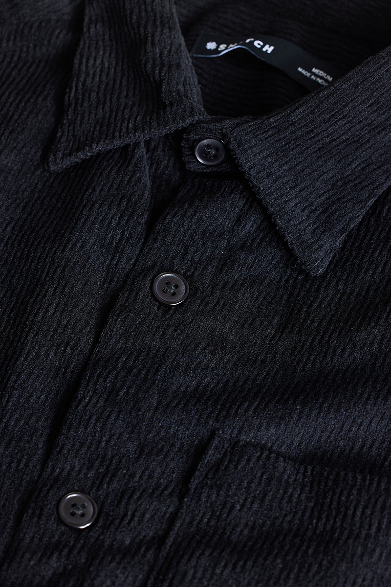 Black Textured Corduroy Overshirt