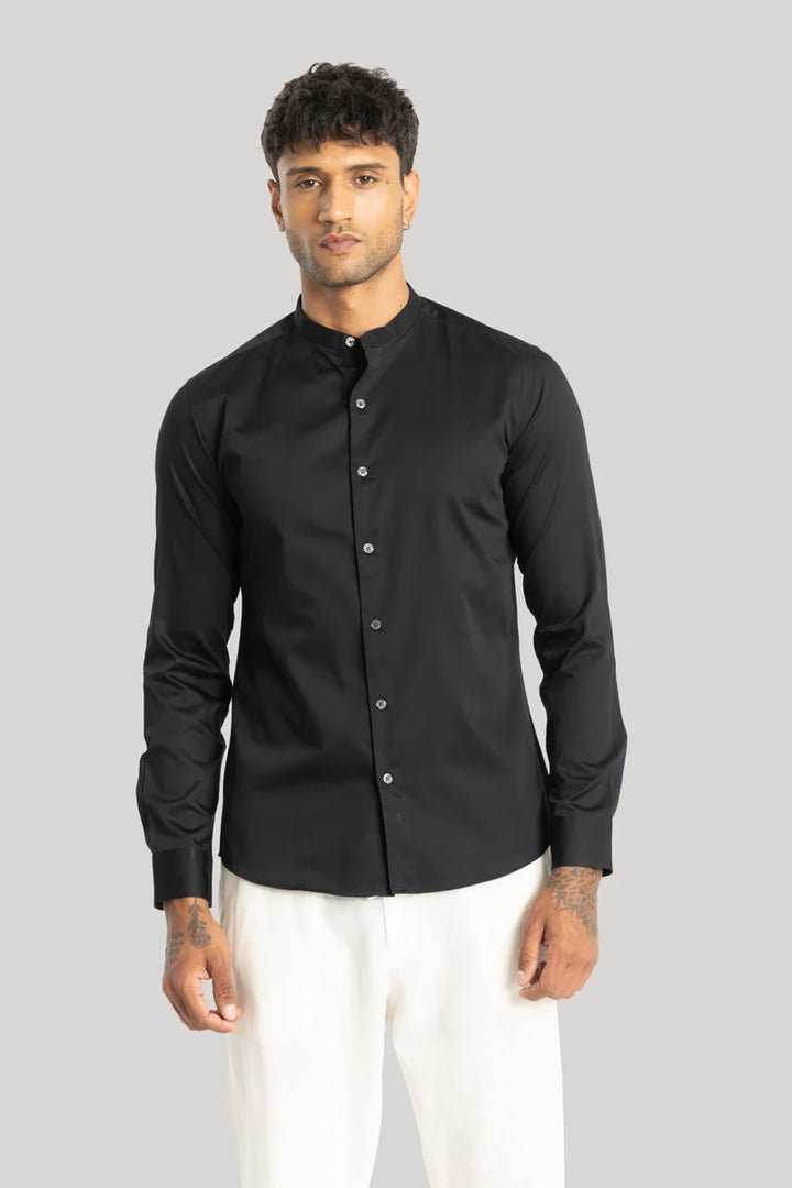 Alfonso Jet Black Plain Satin Shirt