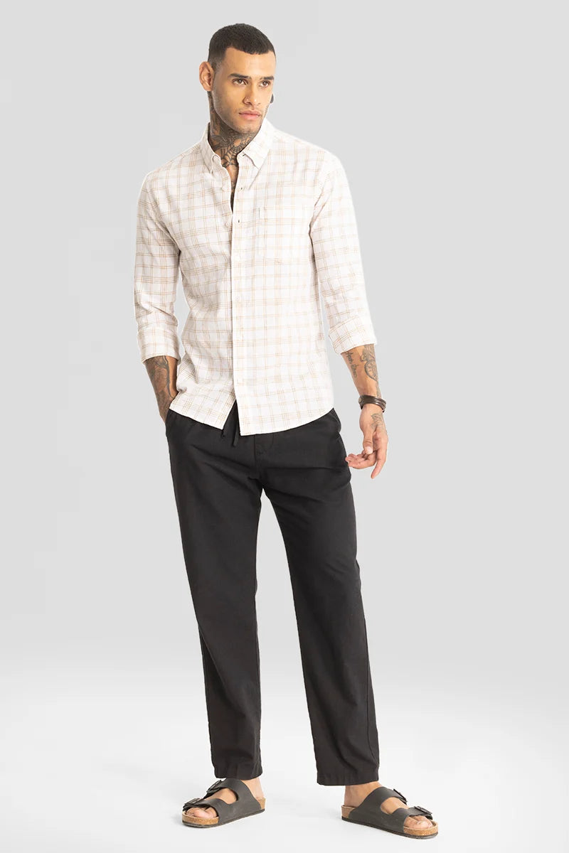 Beige Checks Linen Blend Shirt