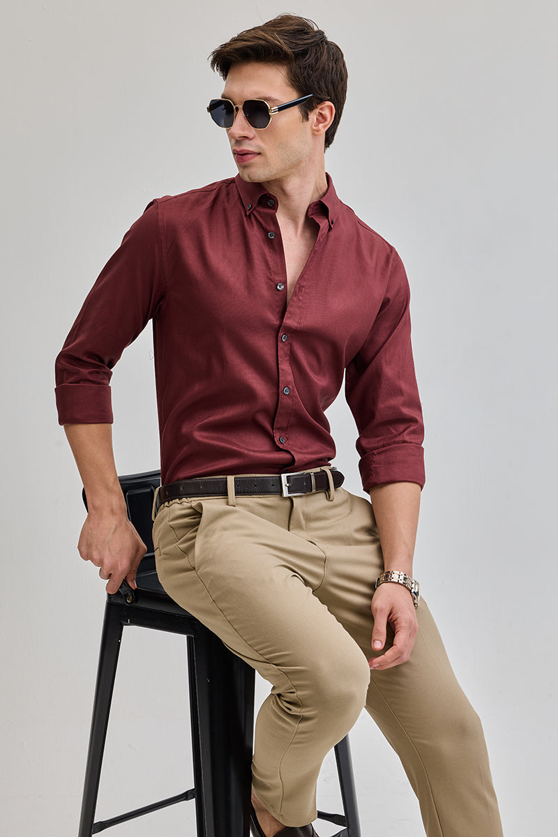 Maroon Solid Twill Shirt