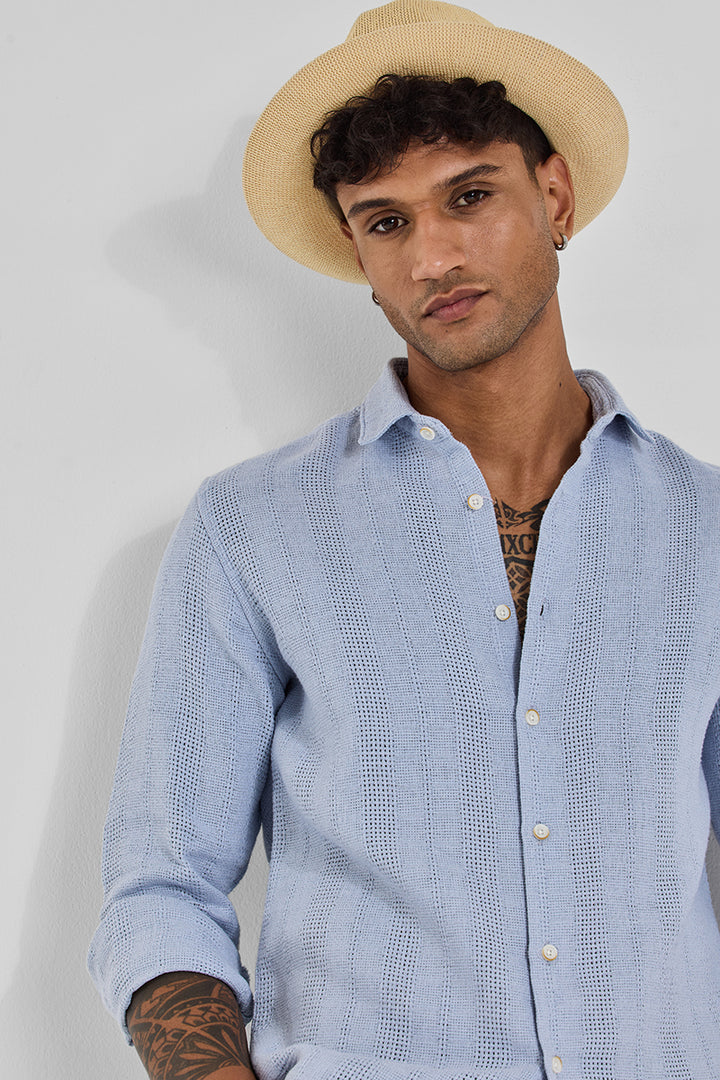 Light Blue Knitted Slim Fit Shirt