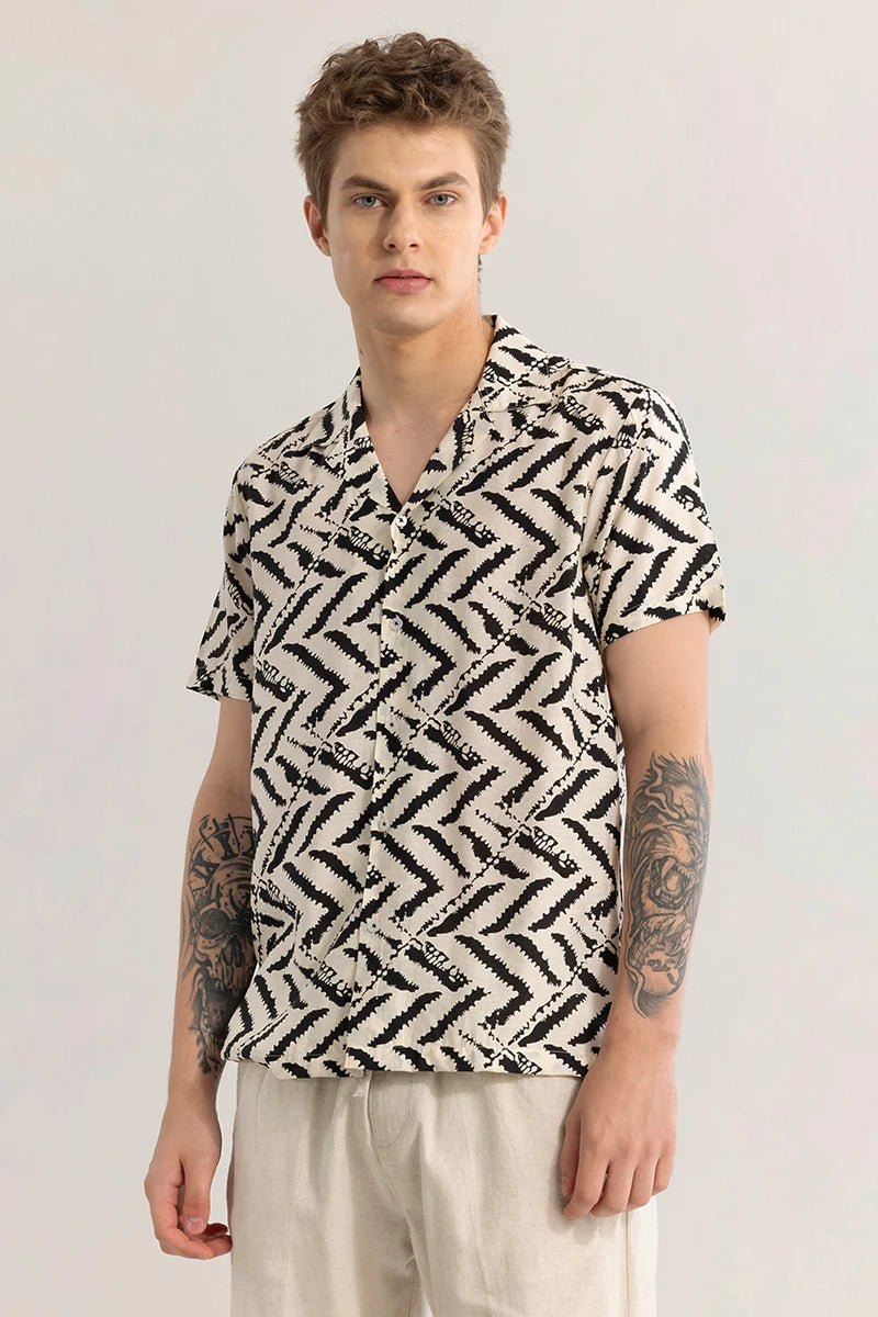 Nebulara Beige Geometric Shirt