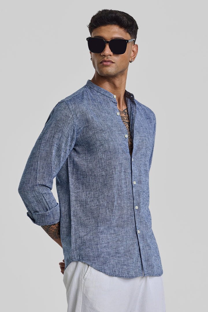 Blue Textured Linen Shirt