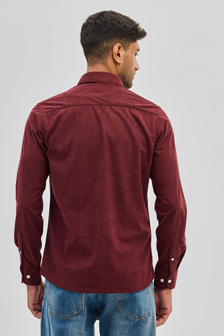 Maroon Slim Fit Corduroy Shirt