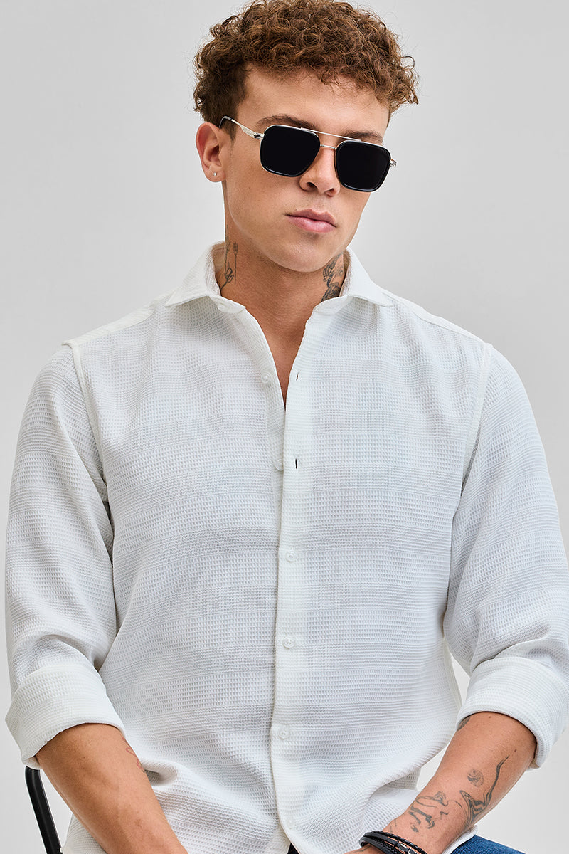 White Textured Slim Fit Shirt