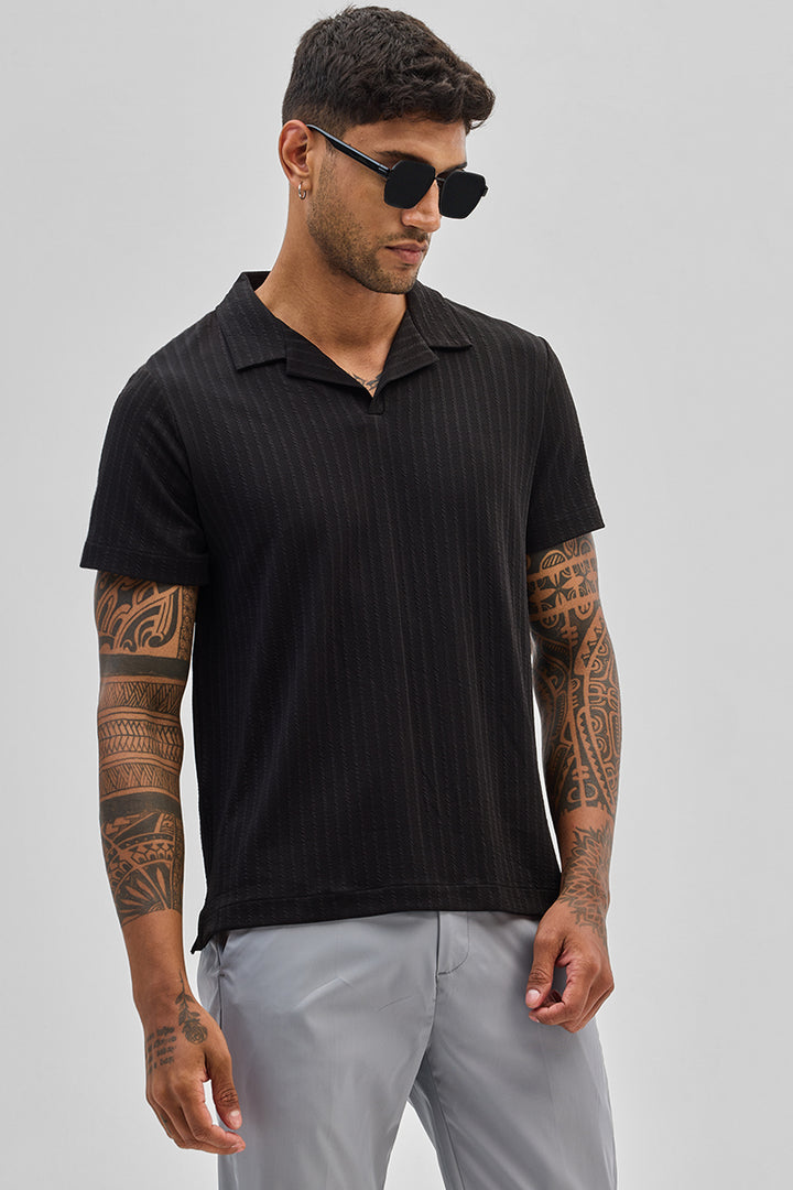 Black Textured Cuban T-Shirt