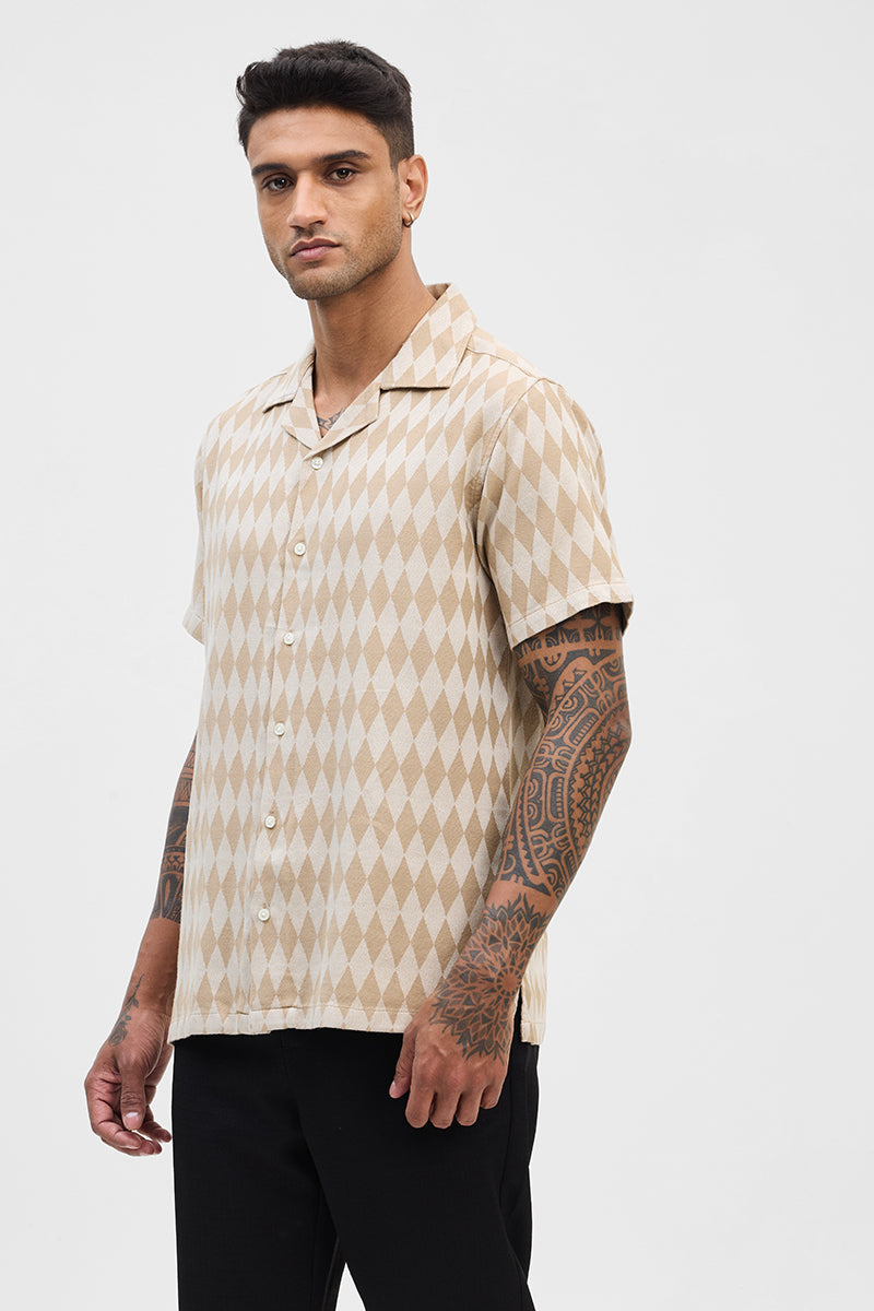 Beige Geometric Box Fit Shirt