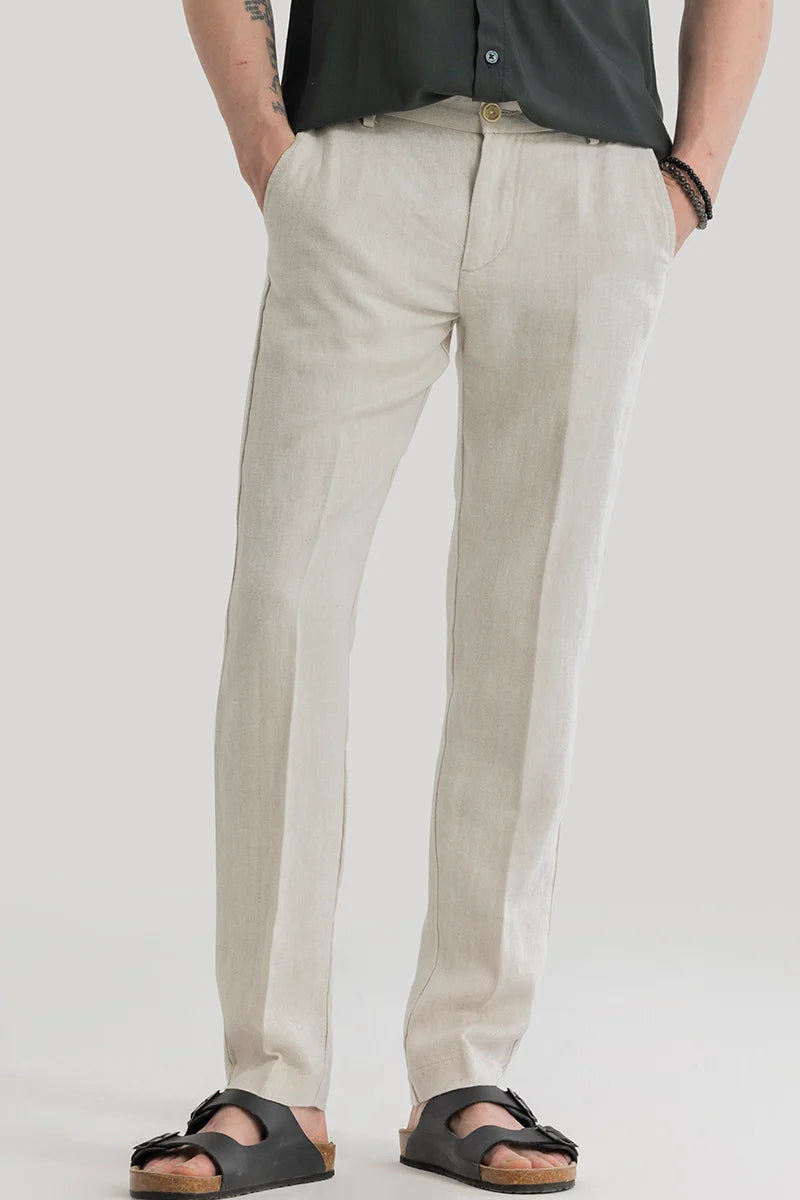 Mads Cream Plain Irish Linen Trousers